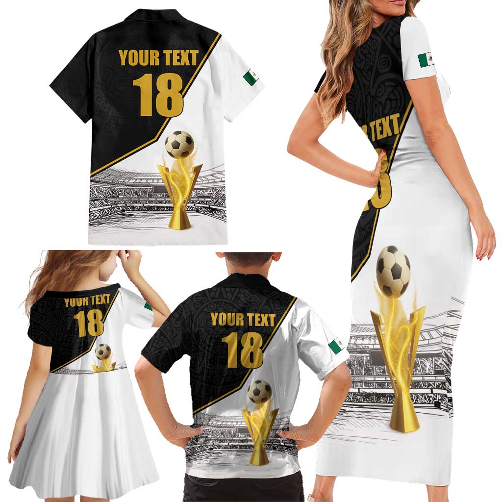 Custom Mexico Football Champion Family Matching Short Sleeve Bodycon Dress and Hawaiian Shirt Aztec Pattern - Wonder Print Shop