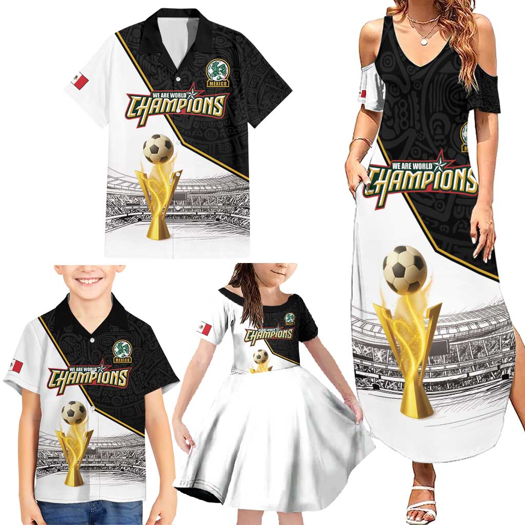 Custom Mexico Football Champion Family Matching Summer Maxi Dress and Hawaiian Shirt Aztec Pattern - Wonder Print Shop