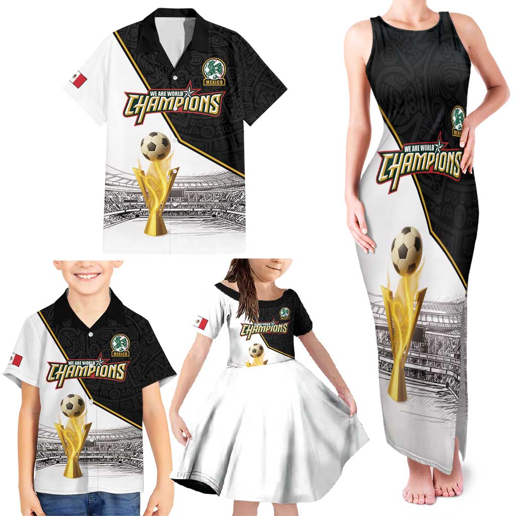 Custom Mexico Football Champion Family Matching Tank Maxi Dress and Hawaiian Shirt Aztec Pattern - Wonder Print Shop