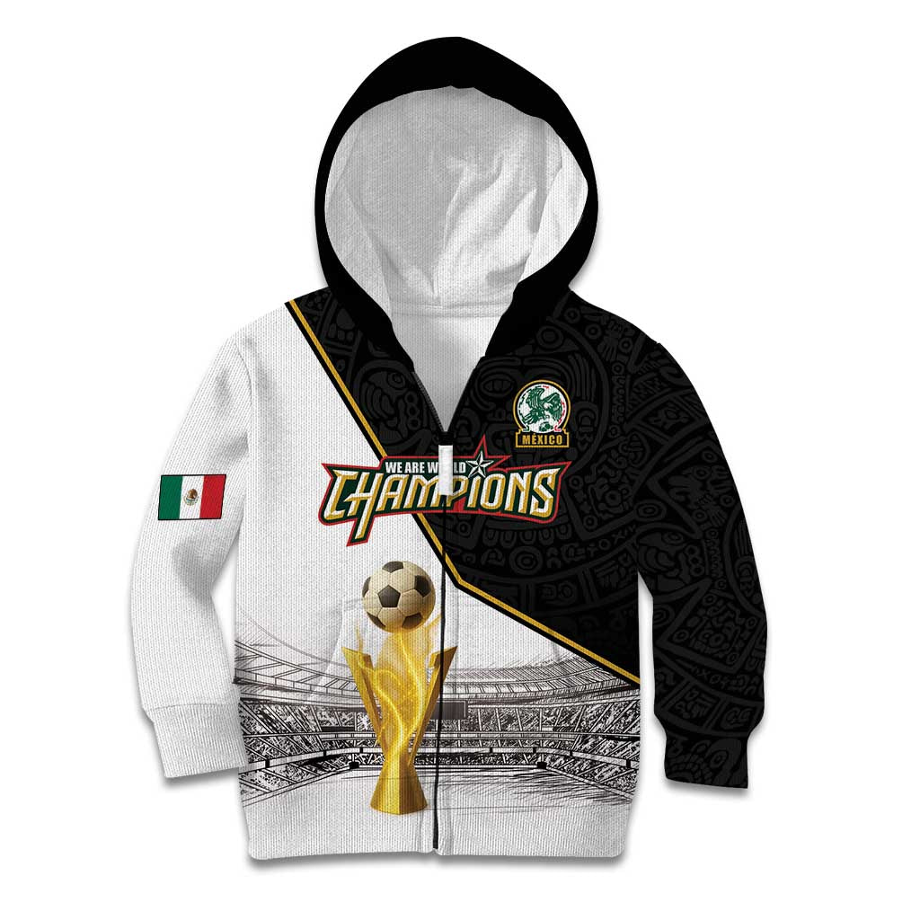 Custom Mexico Football Champion Kid Hoodie Aztec Pattern - Wonder Print Shop