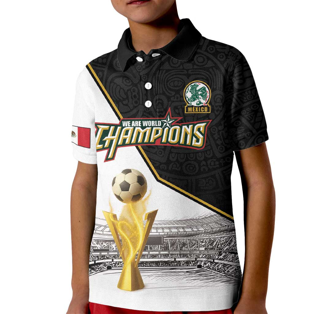 Custom Mexico Football Champion Kid Polo Shirt Aztec Pattern - Wonder Print Shop