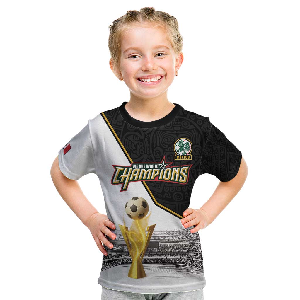 Custom Mexico Football Champion Kid T Shirt Aztec Pattern - Wonder Print Shop
