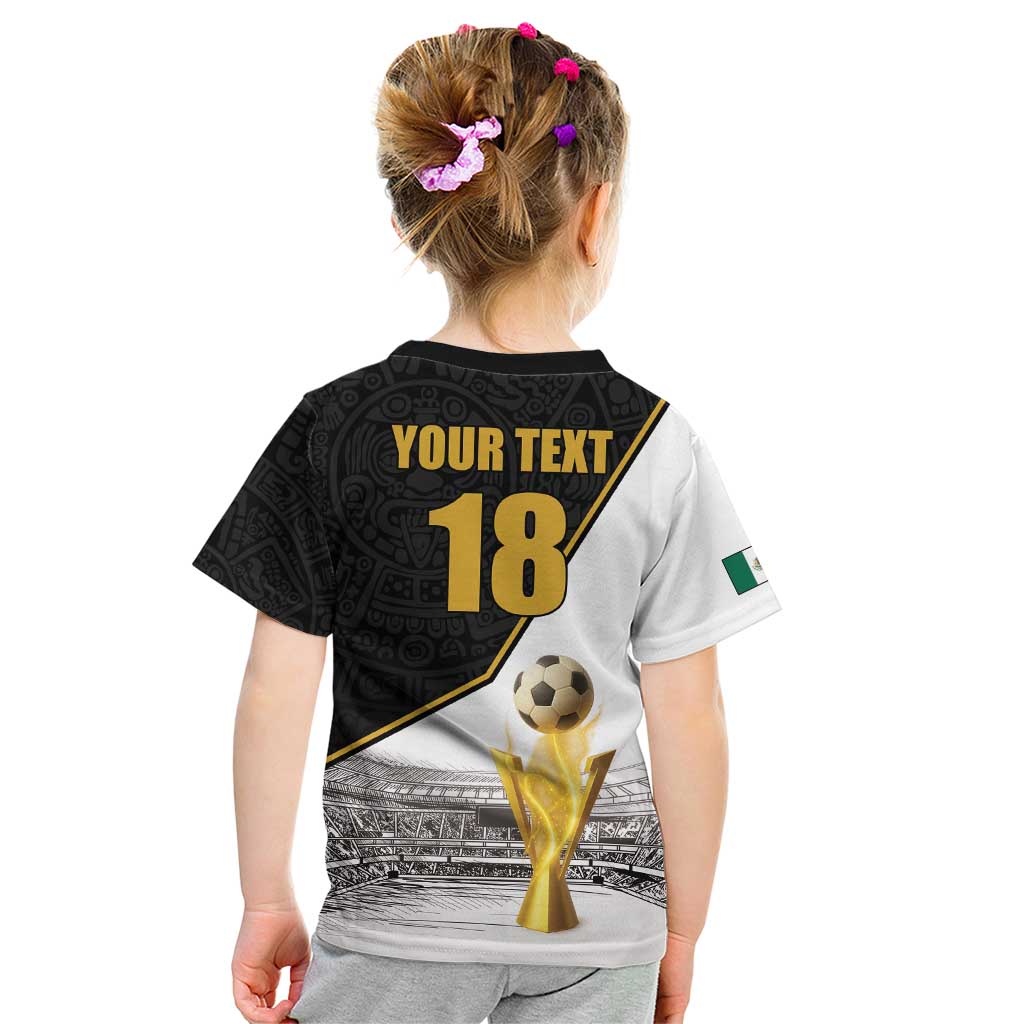 Custom Mexico Football Champion Kid T Shirt Aztec Pattern - Wonder Print Shop