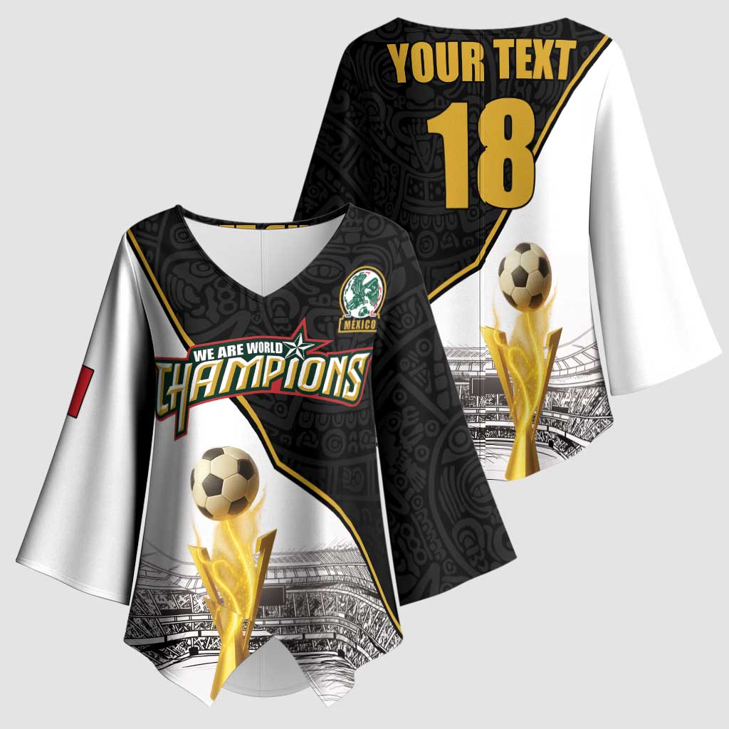 Custom Mexico Football Champion Kimono Sleeve Blouse Aztec Pattern - Wonder Print Shop