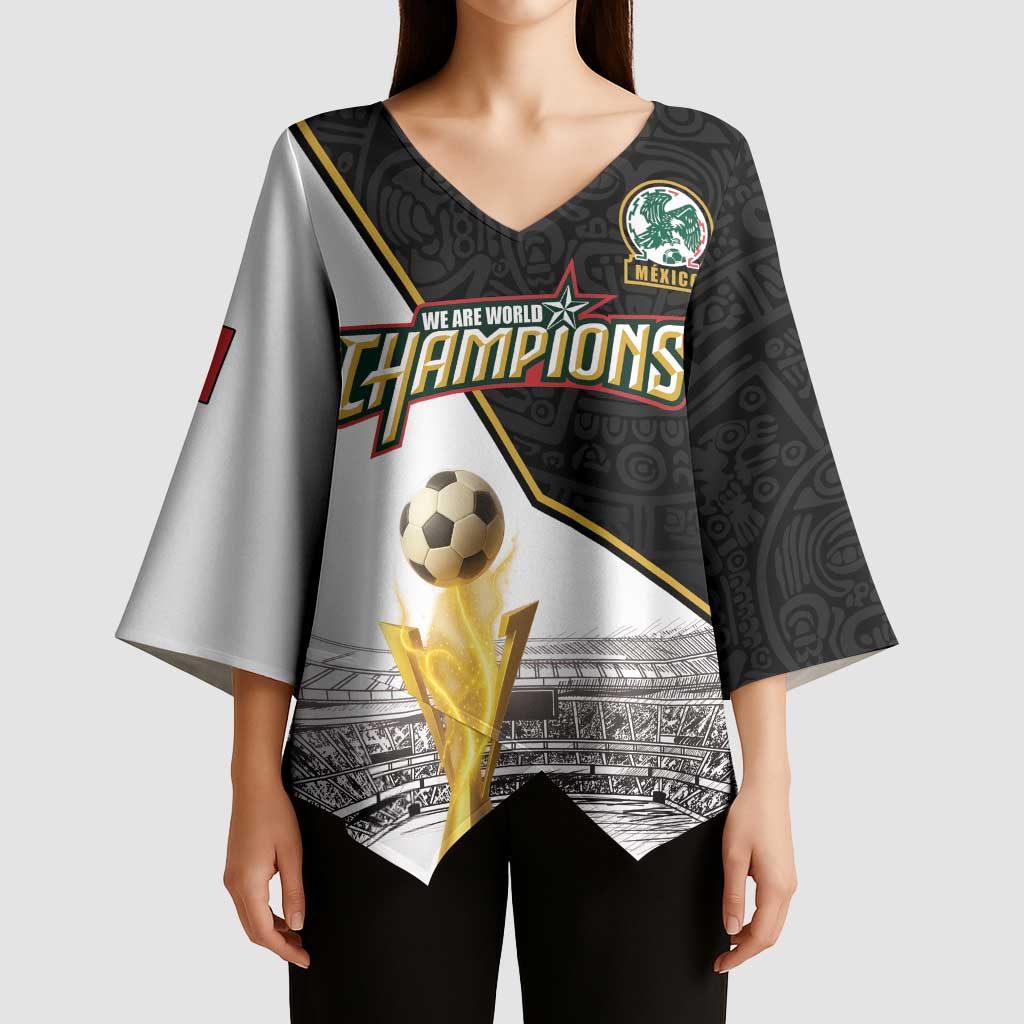 Custom Mexico Football Champion Kimono Sleeve Blouse Aztec Pattern - Wonder Print Shop