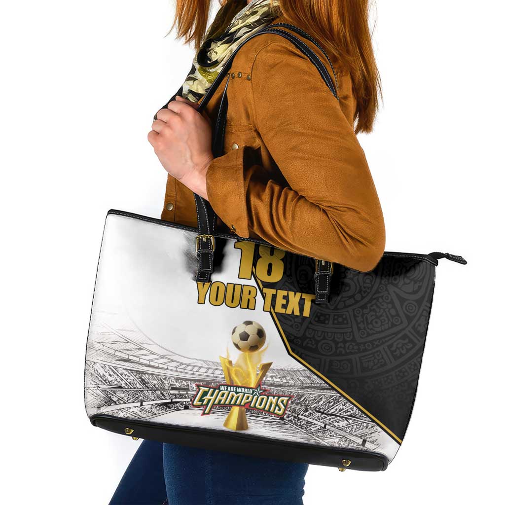 Custom Mexico Football Champion Leather Tote Bag Aztec Pattern - Wonder Print Shop