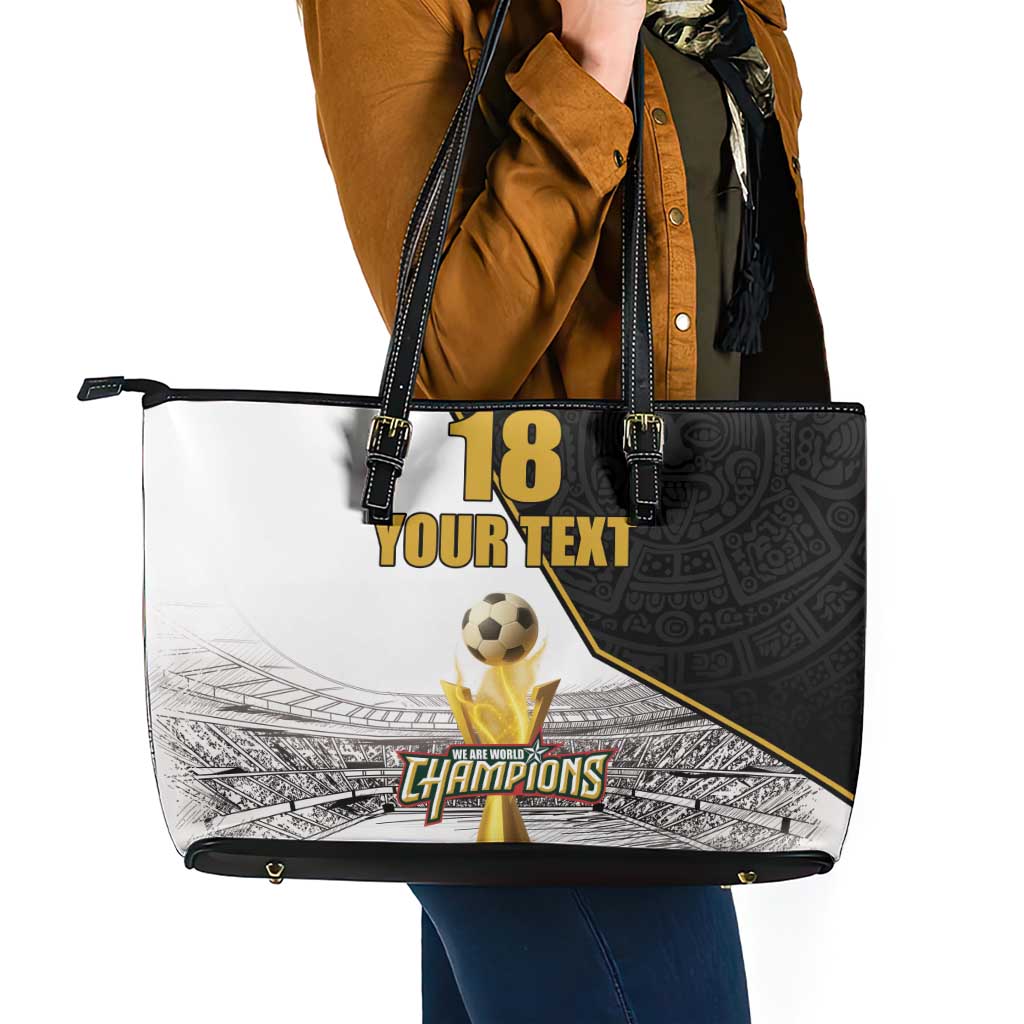 Custom Mexico Football Champion Leather Tote Bag Aztec Pattern - Wonder Print Shop