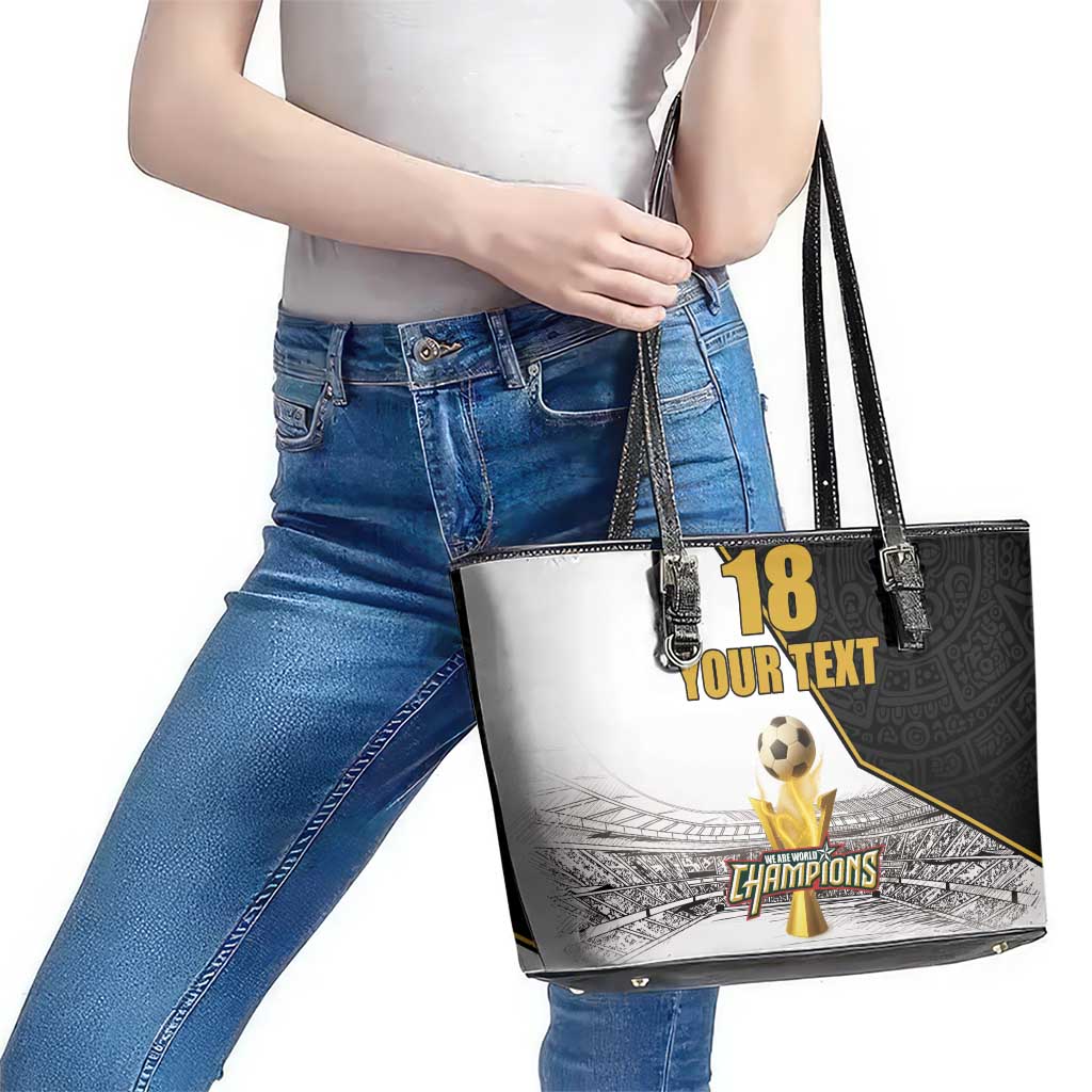 Custom Mexico Football Champion Leather Tote Bag Aztec Pattern - Wonder Print Shop