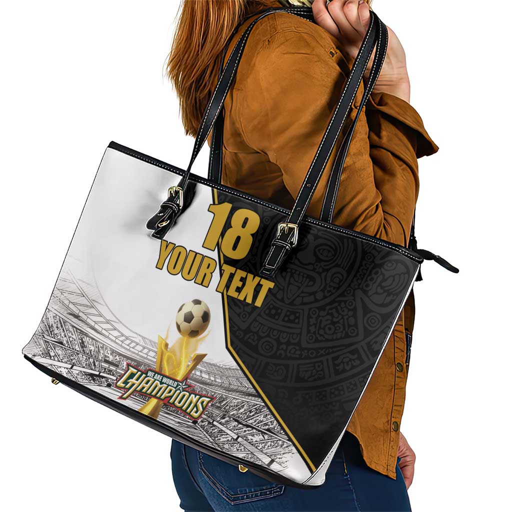 Custom Mexico Football Champion Leather Tote Bag Aztec Pattern - Wonder Print Shop