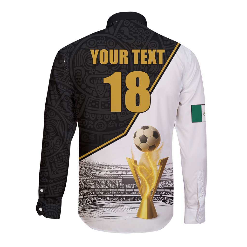 Custom Mexico Football Champion Long Sleeve Button Shirt Aztec Pattern - Wonder Print Shop
