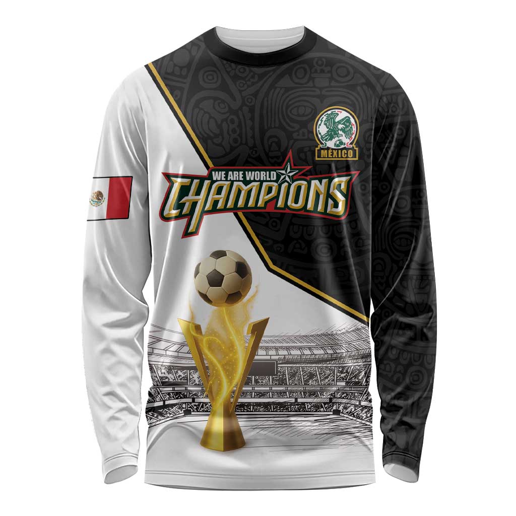 Custom Mexico Football Champion Long Sleeve Shirt Aztec Pattern - Wonder Print Shop