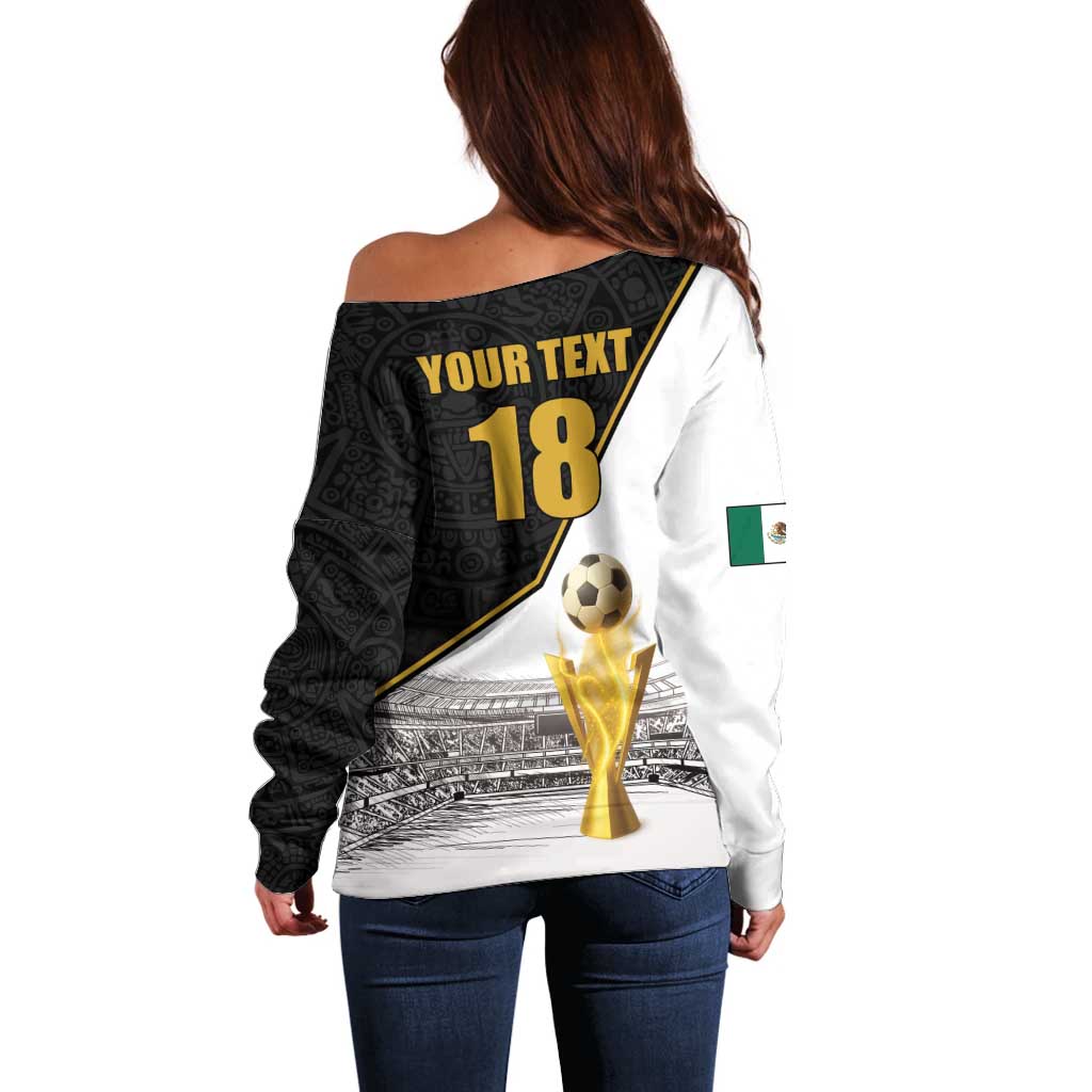 Custom Mexico Football Champion Off Shoulder Sweater Aztec Pattern - Wonder Print Shop