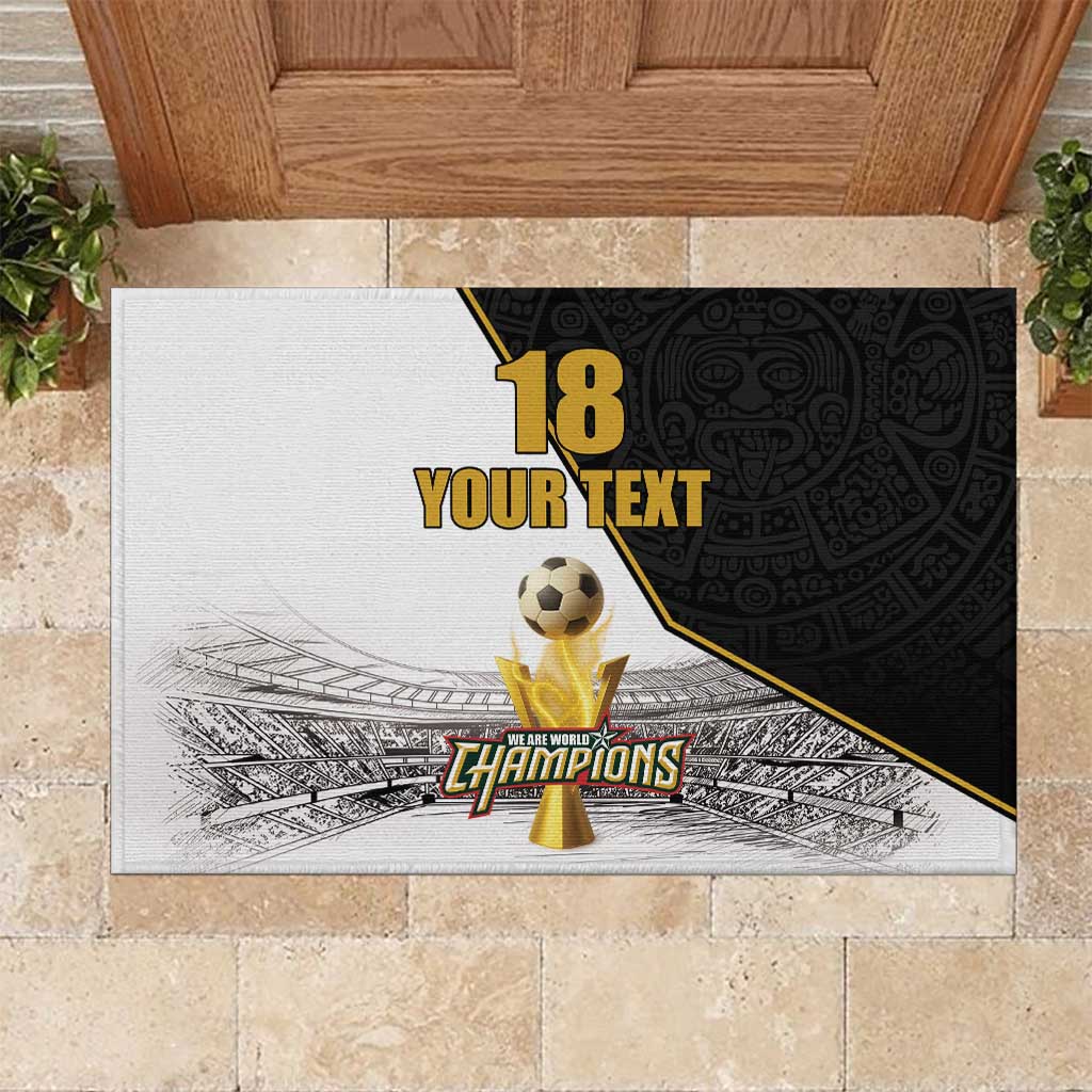 Custom Mexico Football Champion Rubber Doormat Aztec Pattern - Wonder Print Shop