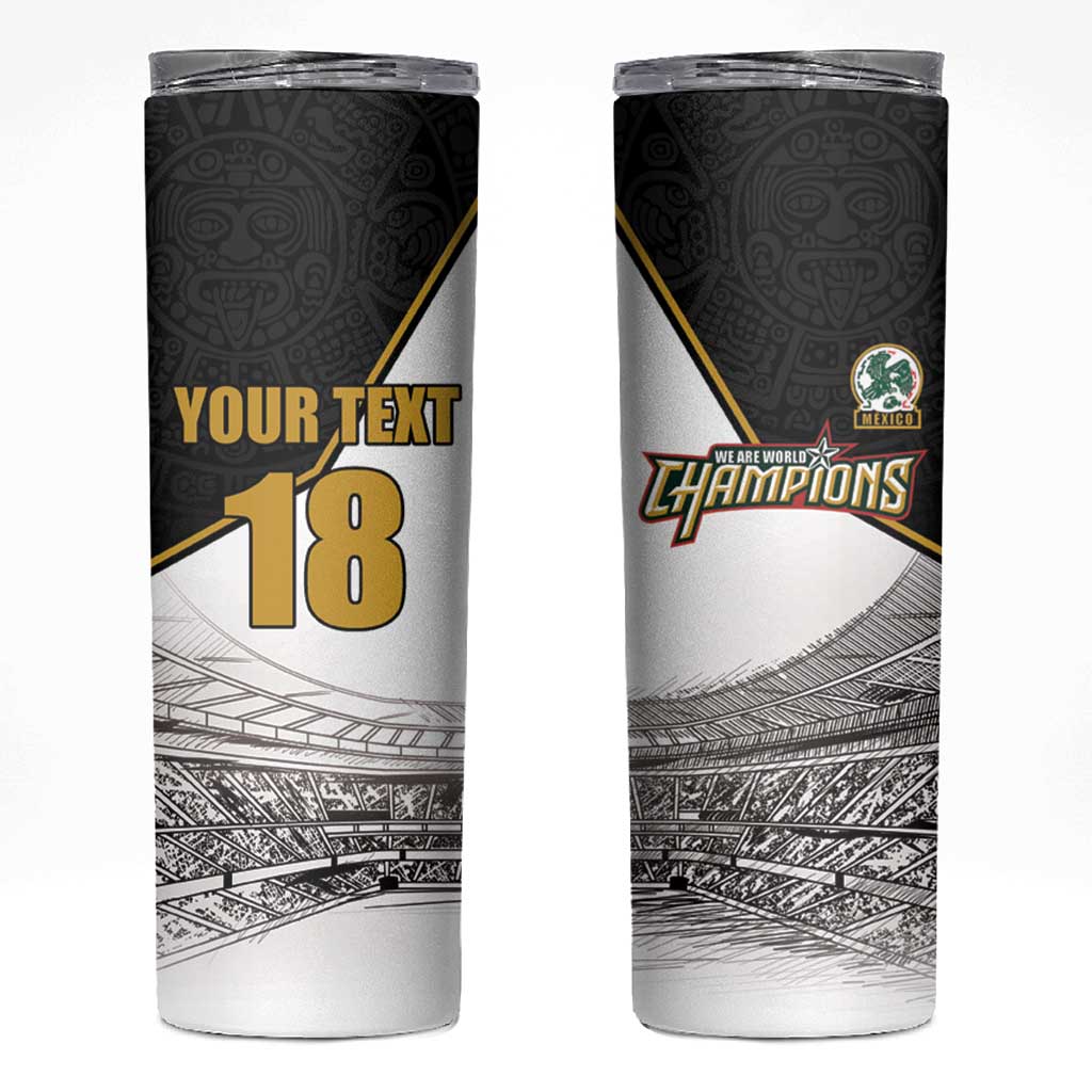 Custom Mexico Football Champion Skinny Tumbler Aztec Pattern - Wonder Print Shop