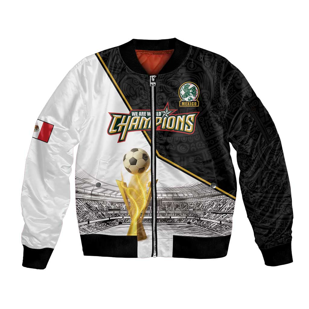 Custom Mexico Football Champion Sleeve Zip Bomber Jacket Aztec Pattern - Wonder Print Shop