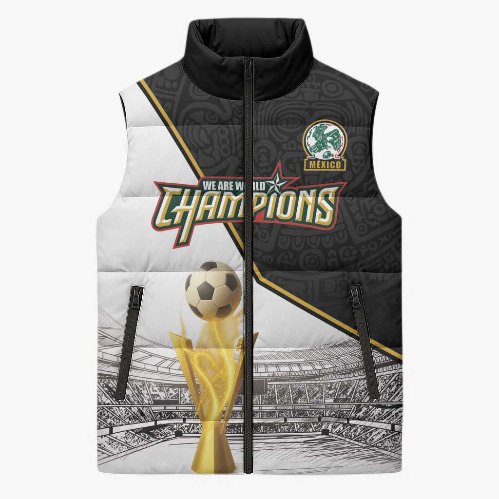 Custom Mexico Football Champion Sleeveless Puffer Jacket Aztec Pattern - Wonder Print Shop