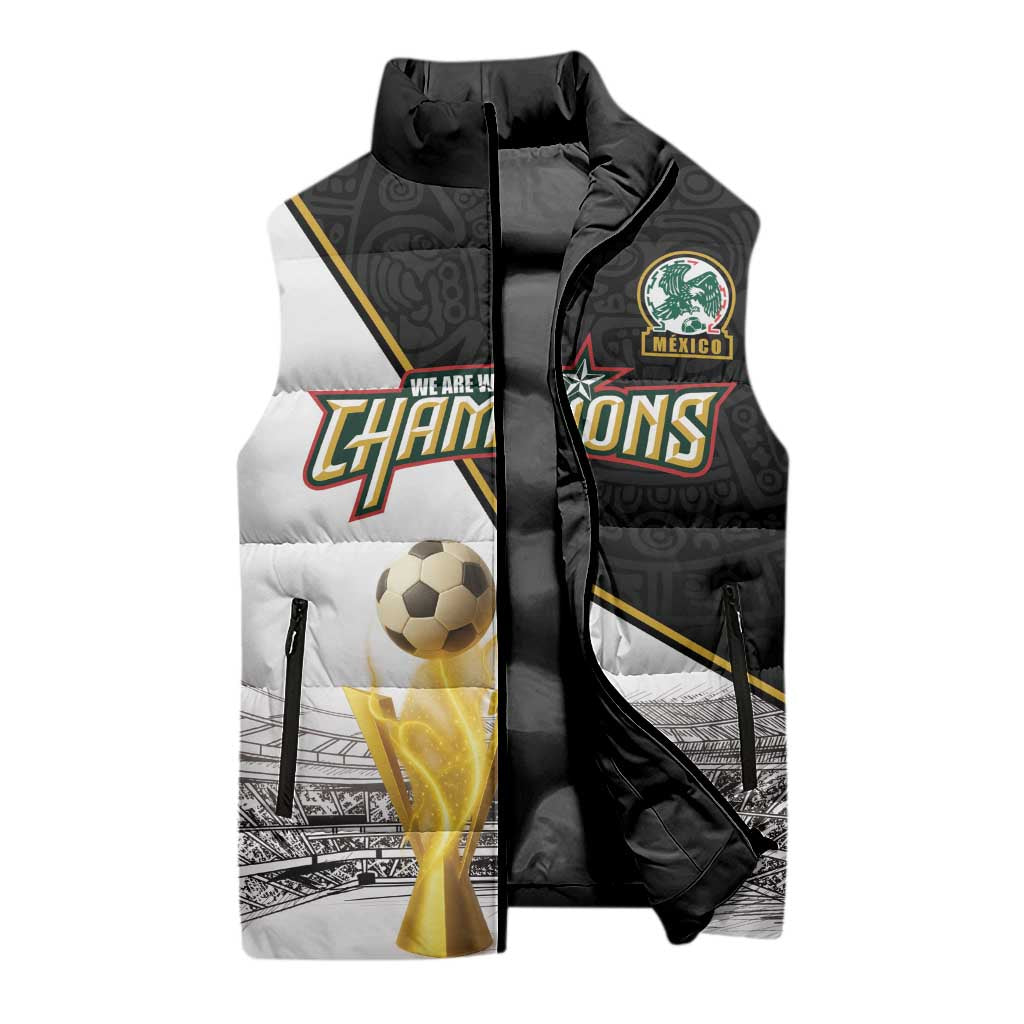 Custom Mexico Football Champion Sleeveless Puffer Jacket Aztec Pattern - Wonder Print Shop