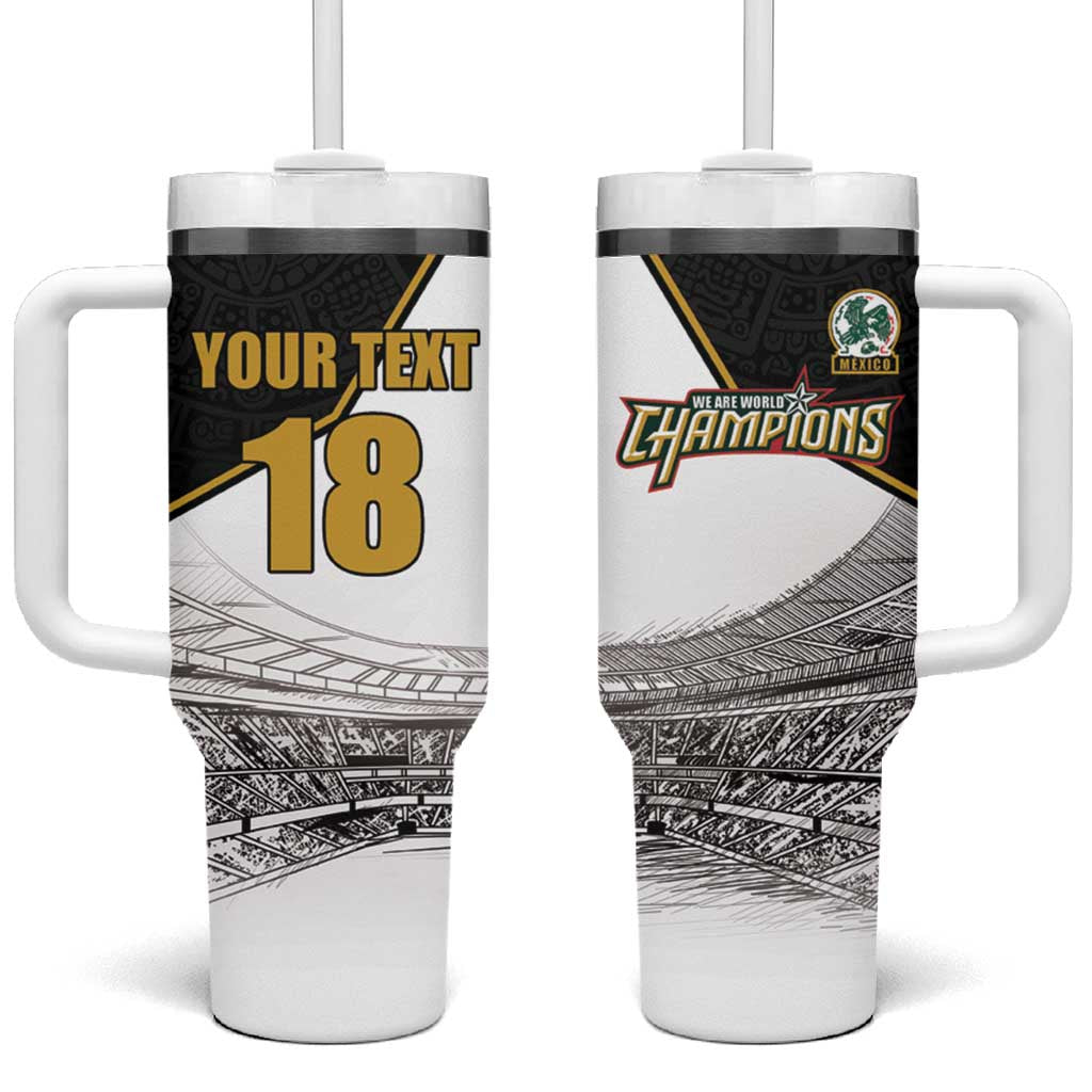 Custom Mexico Football Champion Tumbler With Handle Aztec Pattern - Wonder Print Shop
