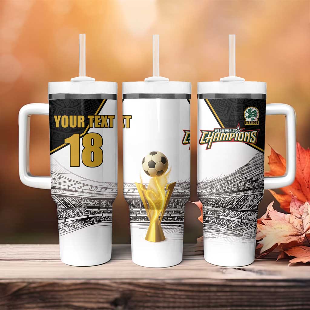 Custom Mexico Football Champion Tumbler With Handle Aztec Pattern - Wonder Print Shop