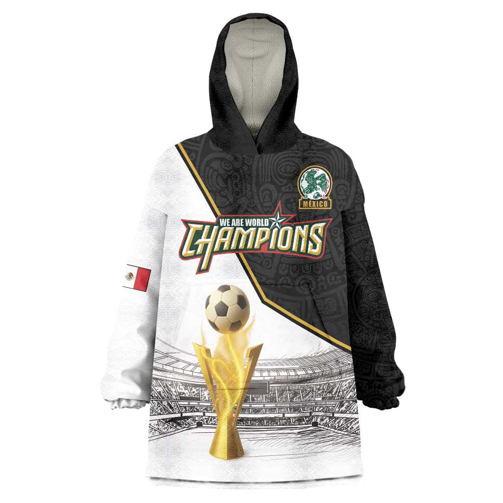 Custom Mexico Football Champion Wearable Blanket Hoodie Aztec Pattern - Wonder Print Shop