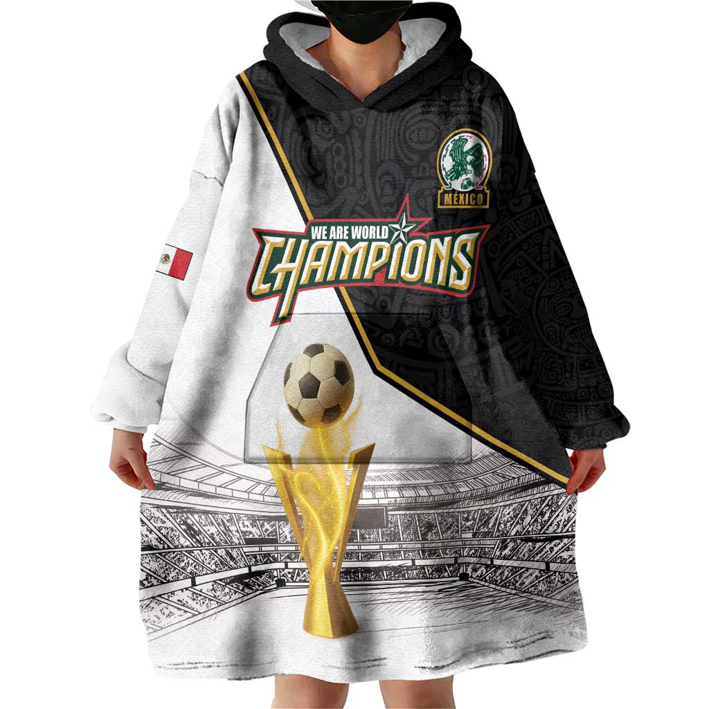 Custom Mexico Football Champion Wearable Blanket Hoodie Aztec Pattern - Wonder Print Shop