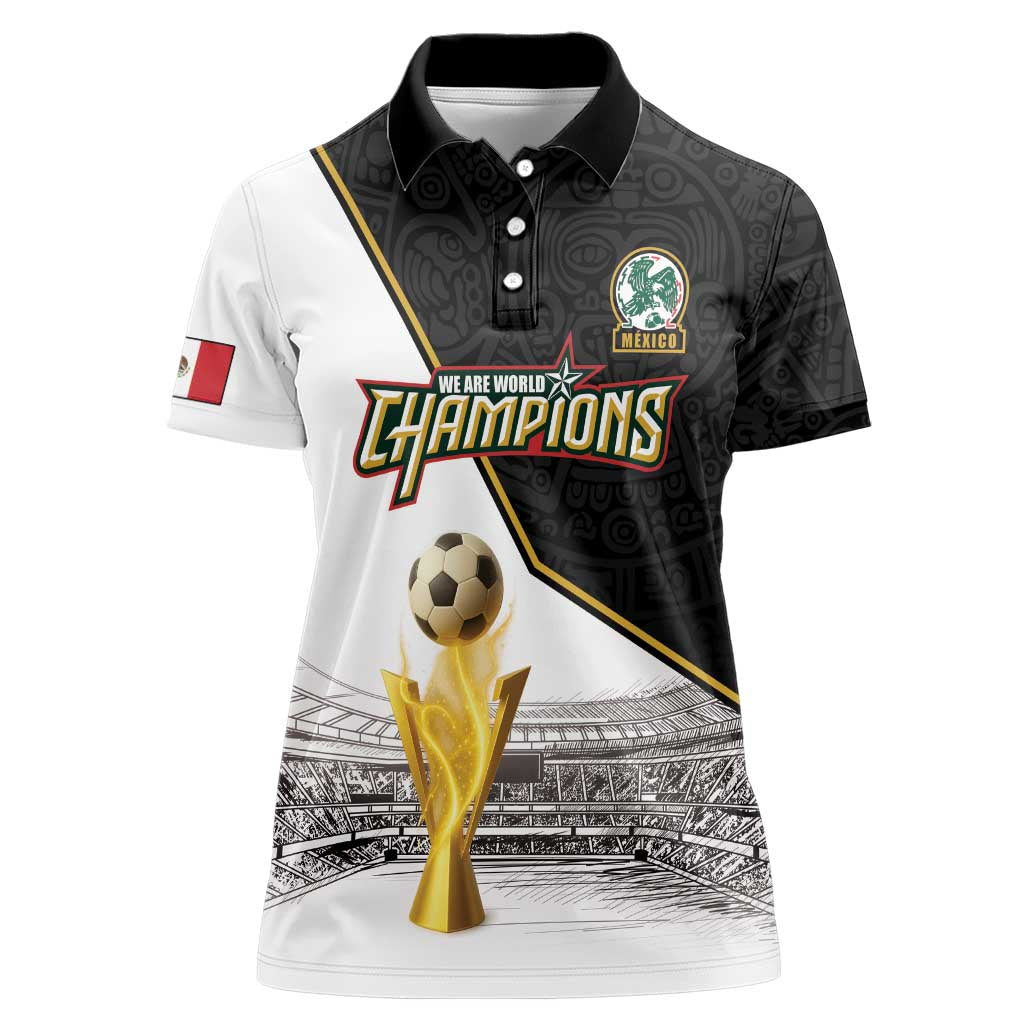 Custom Mexico Football Champion Women Polo Shirt Aztec Pattern - Wonder Print Shop