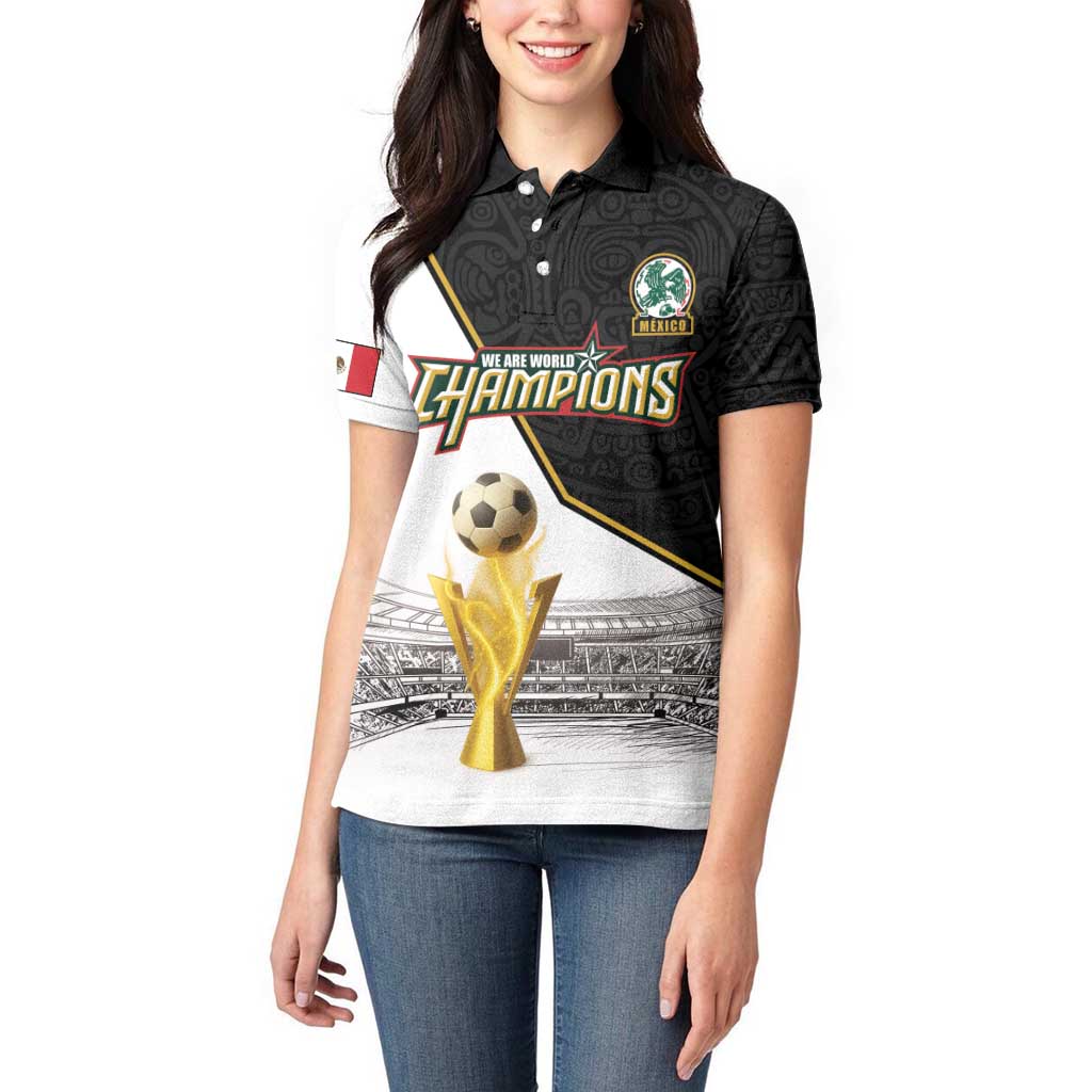 Custom Mexico Football Champion Women Polo Shirt Aztec Pattern - Wonder Print Shop