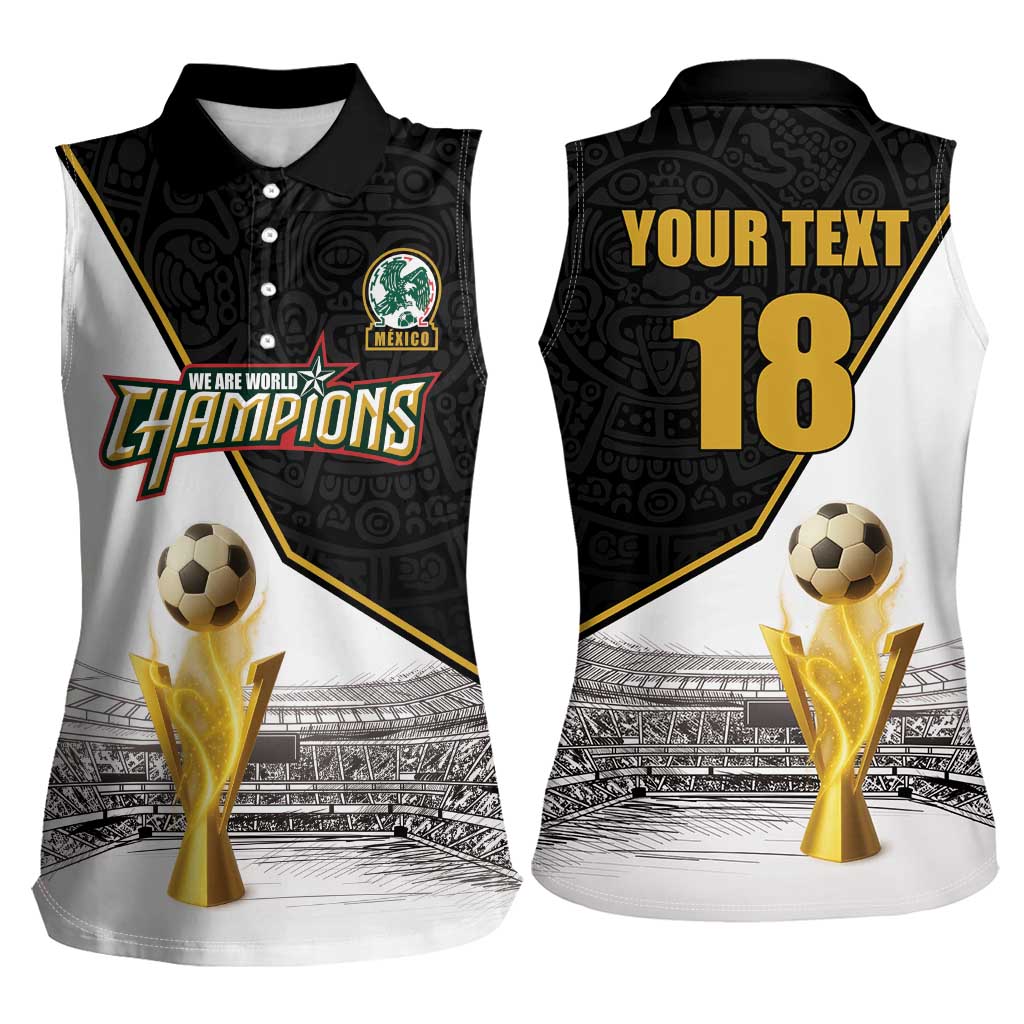 Custom Mexico Football Champion Women Sleeveless Polo Shirt Aztec Pattern - Wonder Print Shop