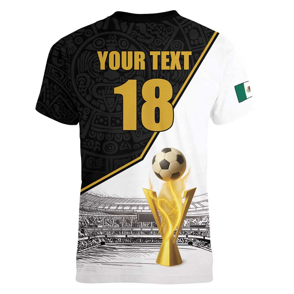 Custom Mexico Football Champion Women V-Neck T-Shirt Aztec Pattern - Wonder Print Shop