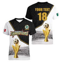 Custom Mexico Football Champion Women V-Neck T-Shirt Aztec Pattern - Wonder Print Shop