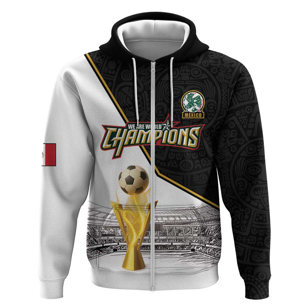 Custom Mexico Football Champion Zip Hoodie Aztec Pattern - Wonder Print Shop