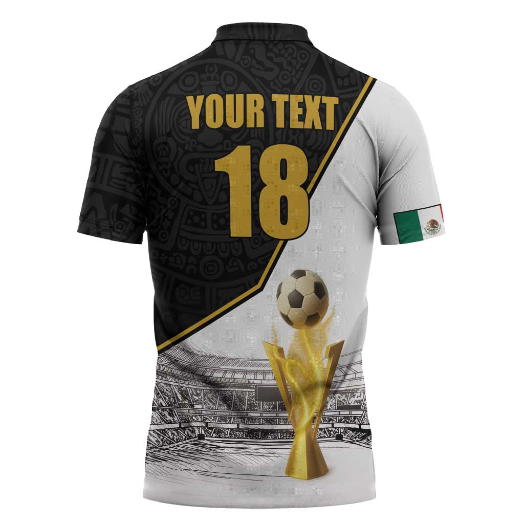 Custom Mexico Football Champion Zipper Polo Shirt Aztec Pattern - Wonder Print Shop