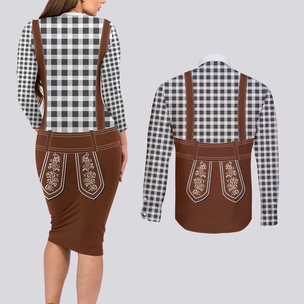 Oktoberfest Lederhosen Costume Couples Matching Long Sleeve Bodycon Dress and Long Sleeve Button Shirt German Beer Festival - Wonder Print Shop