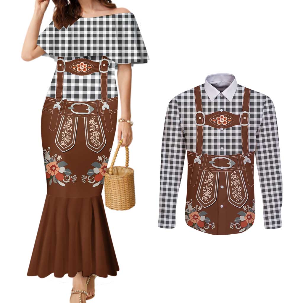 Oktoberfest Lederhosen Costume Couples Matching Mermaid Dress and Long Sleeve Button Shirt German Beer Festival - Wonder Print Shop