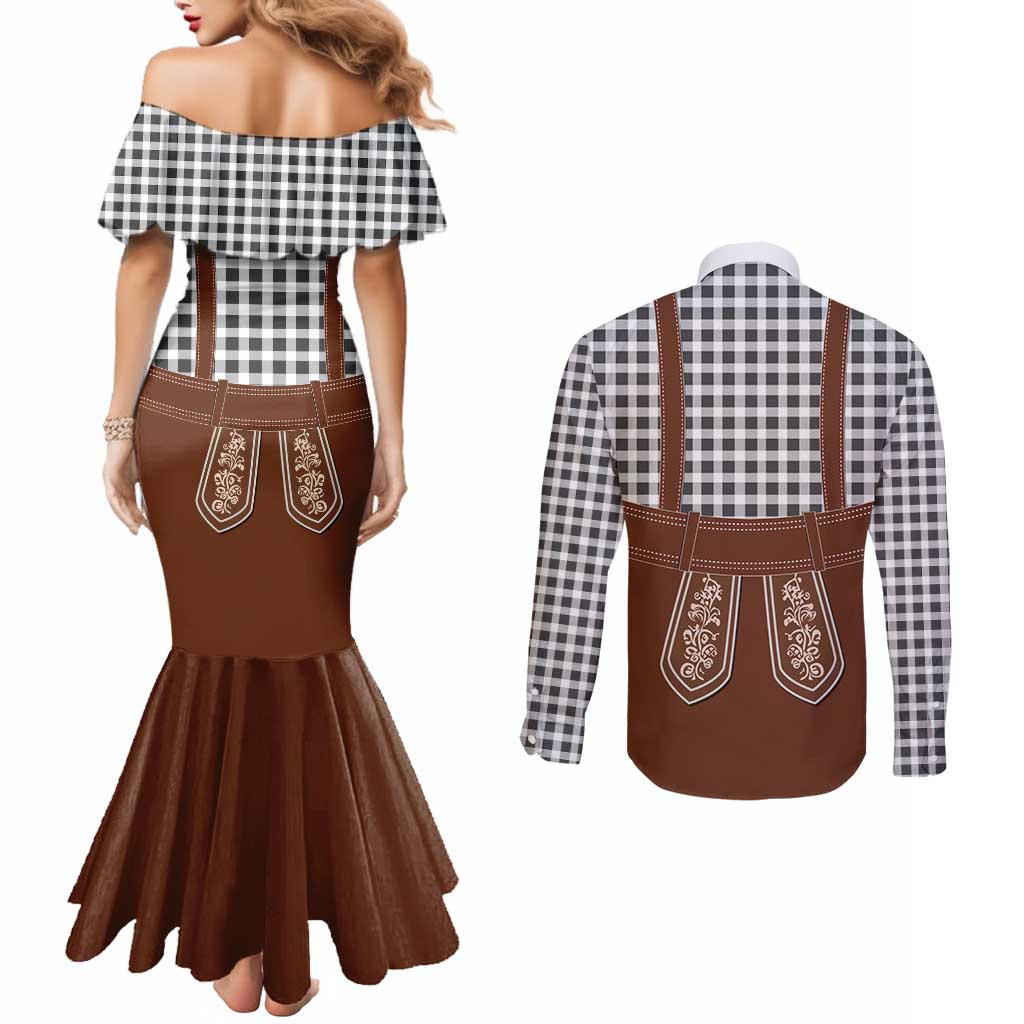 Oktoberfest Lederhosen Costume Couples Matching Mermaid Dress and Long Sleeve Button Shirt German Beer Festival - Wonder Print Shop