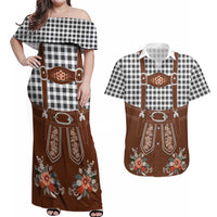 Oktoberfest Lederhosen Costume Couples Matching Off Shoulder Maxi Dress and Hawaiian Shirt German Beer Festival - Wonder Print Shop