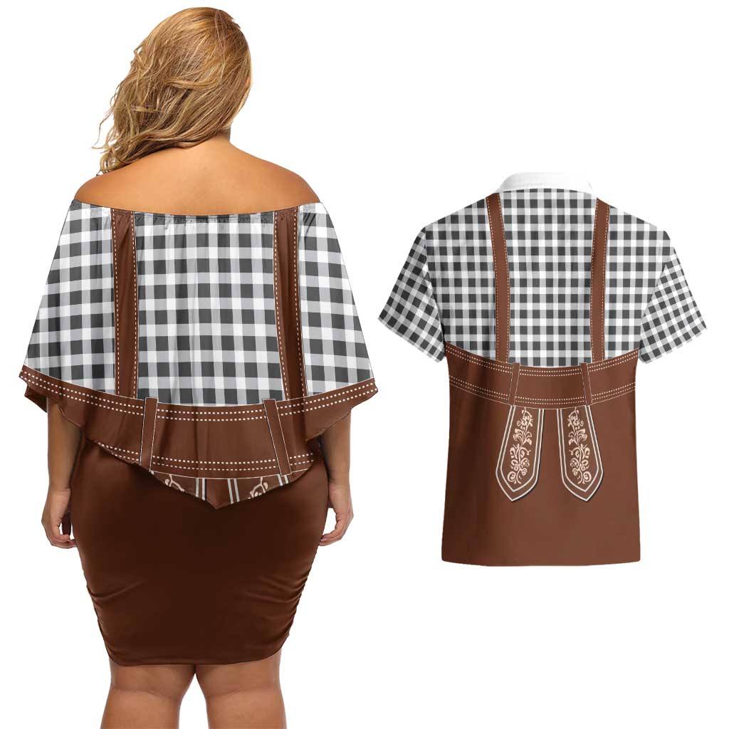 Oktoberfest Lederhosen Costume Couples Matching Off Shoulder Short Dress and Hawaiian Shirt German Beer Festival - Wonder Print Shop