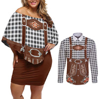 Oktoberfest Lederhosen Costume Couples Matching Off Shoulder Short Dress and Long Sleeve Button Shirt German Beer Festival - Wonder Print Shop