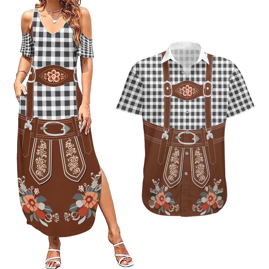 Oktoberfest Lederhosen Costume Couples Matching Summer Maxi Dress and Hawaiian Shirt German Beer Festival - Wonder Print Shop