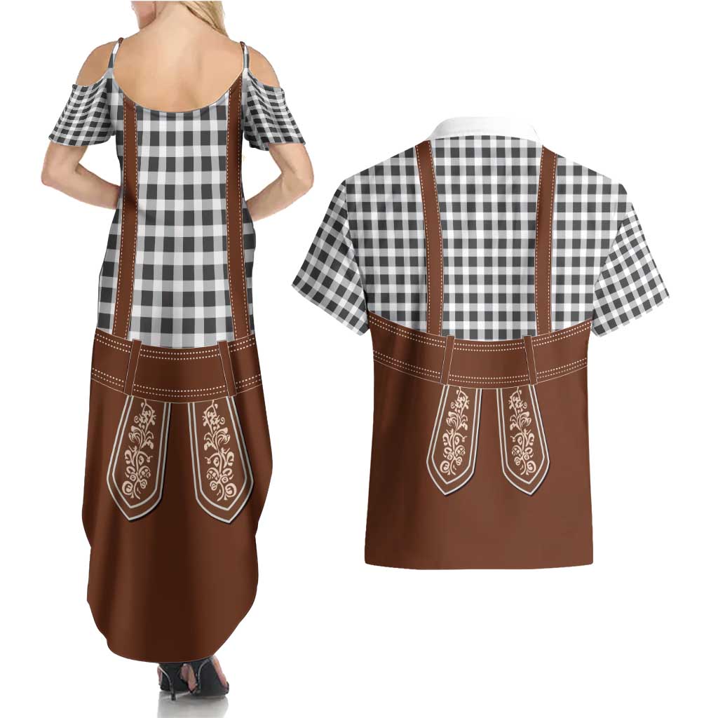 Oktoberfest Lederhosen Costume Couples Matching Summer Maxi Dress and Hawaiian Shirt German Beer Festival - Wonder Print Shop