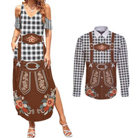 Oktoberfest Lederhosen Costume Couples Matching Summer Maxi Dress and Long Sleeve Button Shirt German Beer Festival - Wonder Print Shop