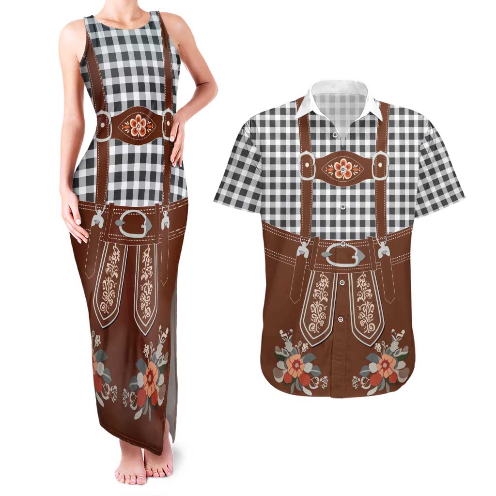 Oktoberfest Lederhosen Costume Couples Matching Tank Maxi Dress and Hawaiian Shirt German Beer Festival - Wonder Print Shop
