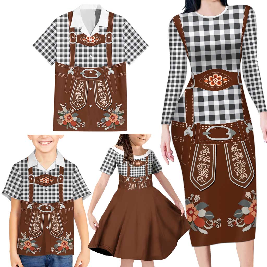 Oktoberfest Lederhosen Costume Family Matching Long Sleeve Bodycon Dress and Hawaiian Shirt German Beer Festival - Wonder Print Shop