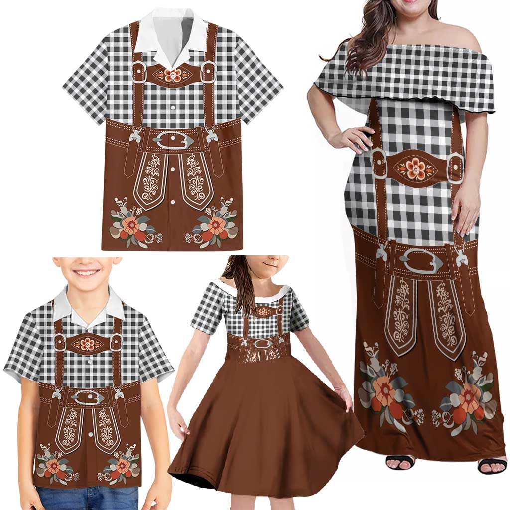 Oktoberfest Lederhosen Costume Family Matching Off Shoulder Maxi Dress and Hawaiian Shirt German Beer Festival - Wonder Print Shop