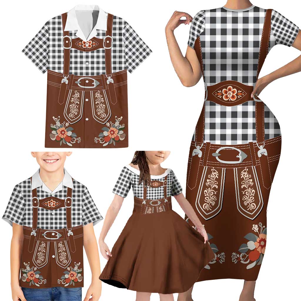 Oktoberfest Lederhosen Costume Family Matching Short Sleeve Bodycon Dress and Hawaiian Shirt German Beer Festival - Wonder Print Shop