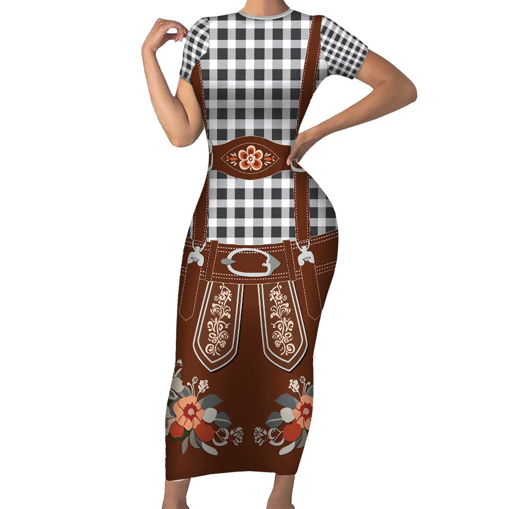 Oktoberfest Lederhosen Costume Family Matching Short Sleeve Bodycon Dress and Hawaiian Shirt German Beer Festival - Wonder Print Shop