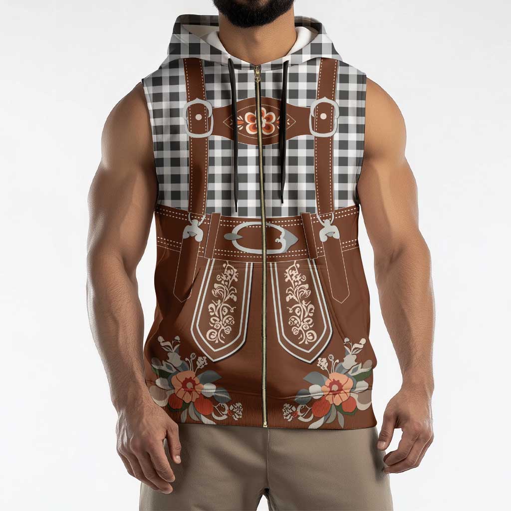 Oktoberfest Lederhosen Costume Sleeveless Zip Hoodie German Beer Festival - Wonder Print Shop