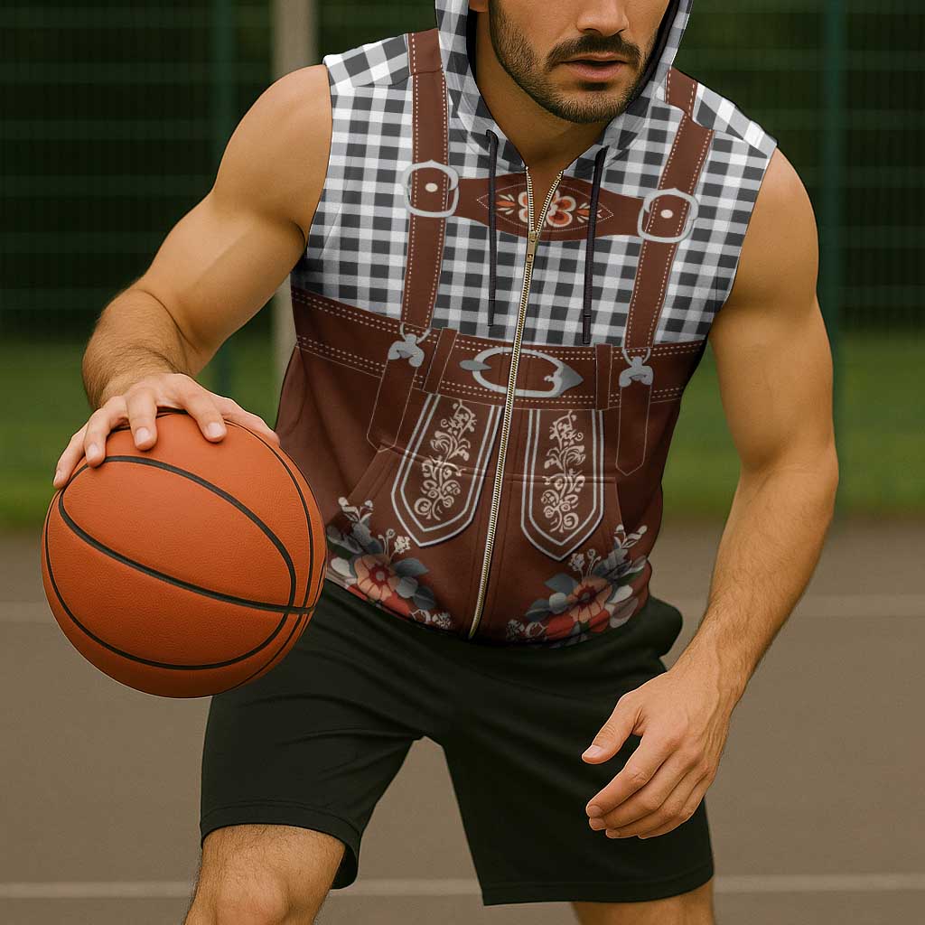 Oktoberfest Lederhosen Costume Sleeveless Zip Hoodie German Beer Festival - Wonder Print Shop