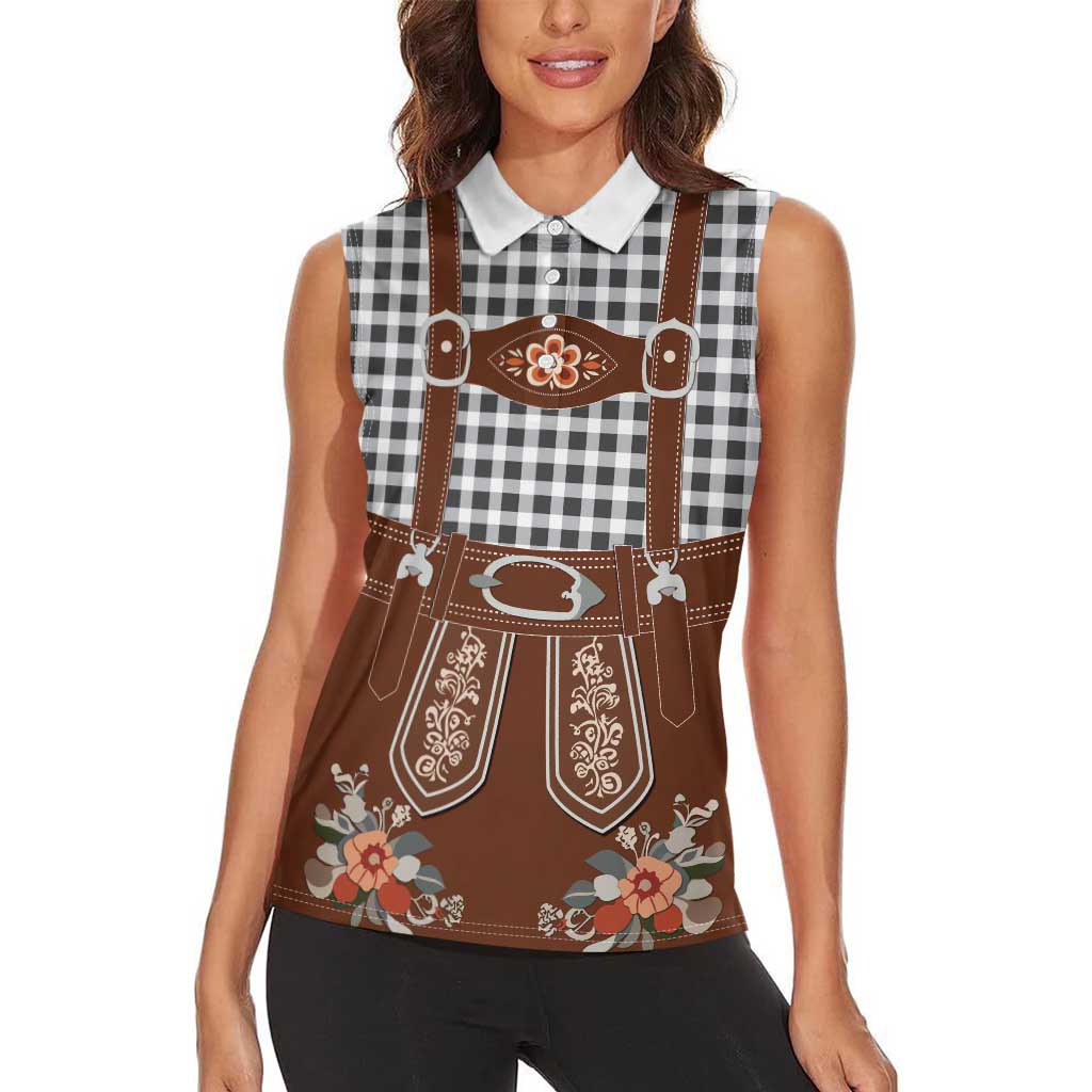 Oktoberfest Lederhosen Costume Women Sleeveless Polo Shirt German Beer Festival - Wonder Print Shop