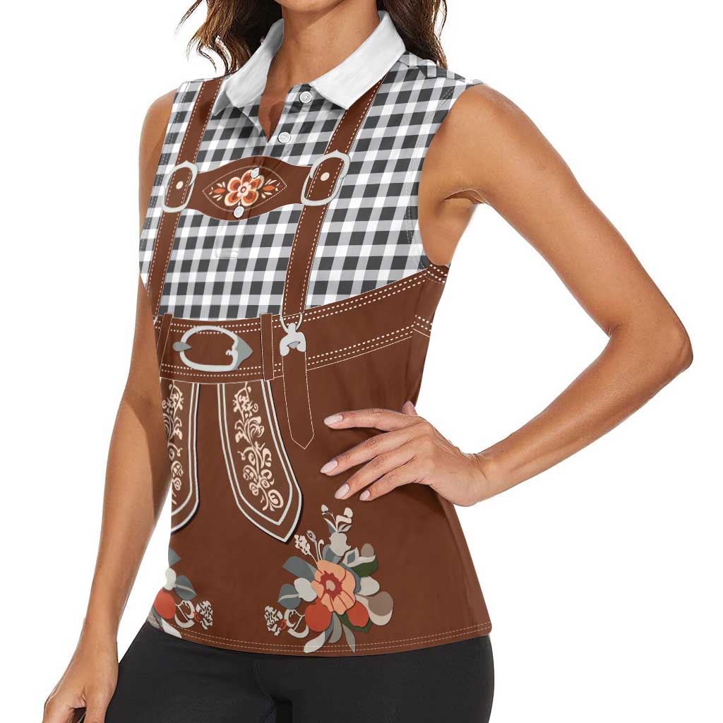 Oktoberfest Lederhosen Costume Women Sleeveless Polo Shirt German Beer Festival - Wonder Print Shop